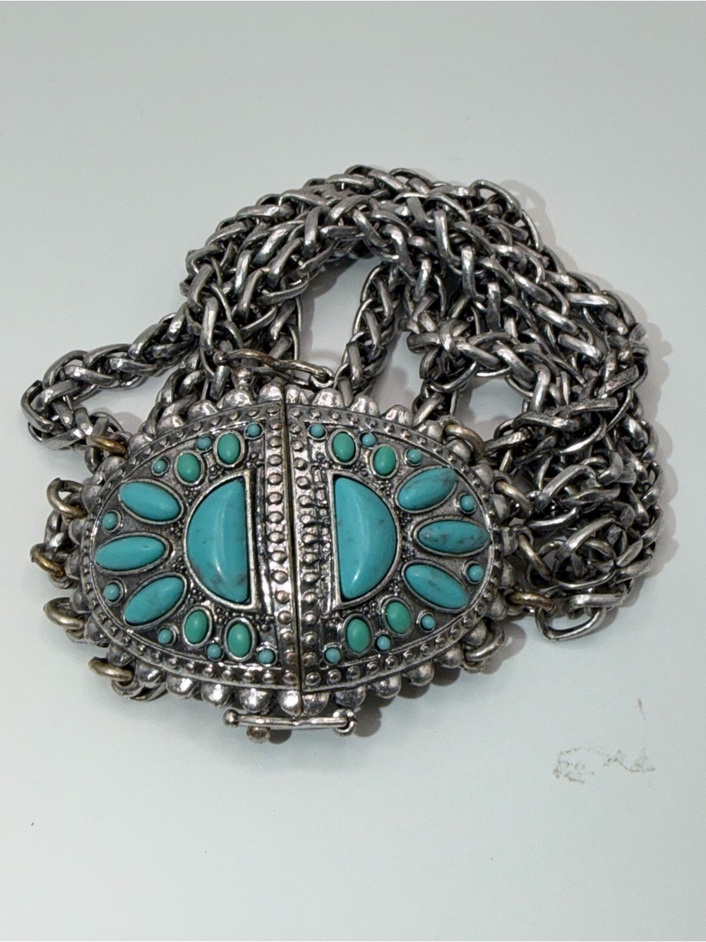 Turquoise Stone Silver-Tone Link Bracelet - Women Jewelry